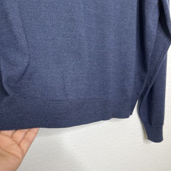 Bloomingdales Mens Merino Wool Sweater XXL Steel Blue 1/4 Zip Lightweight Jumper - Picture 7 of 10